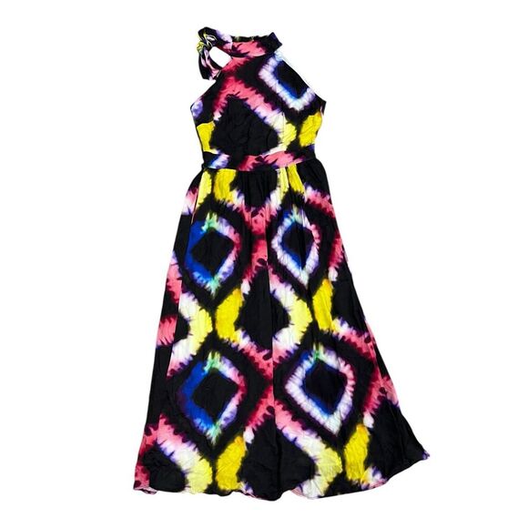 Busayo Black Watercolor Tie Dye Halter Maxi Dress 2 - Picture 2 of 7